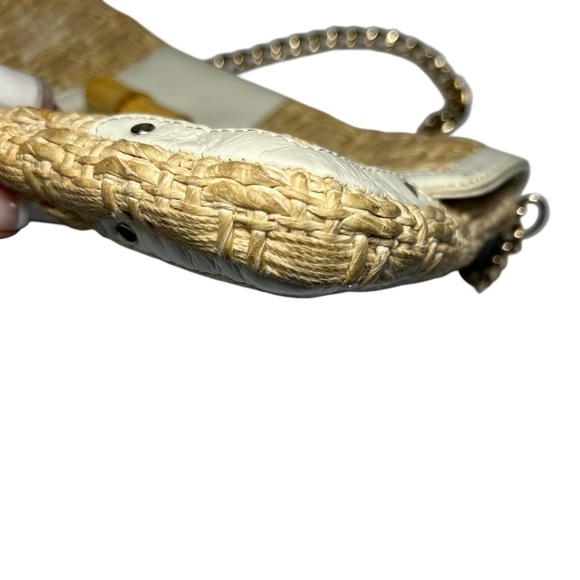 Elaine Turner Woven Straw w Trim and Gold Toned Handle Small Handbag - Picture 7 of 9